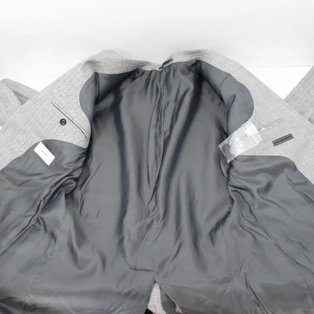 Reiss sport coat men's 40 Linen wool silk herringbone‎ gray patch pockets notch